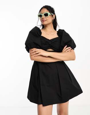 Moon River puff sleeve cut out mini dress in black | ASOS