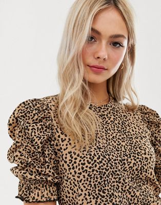 leopard puff sleeve dress