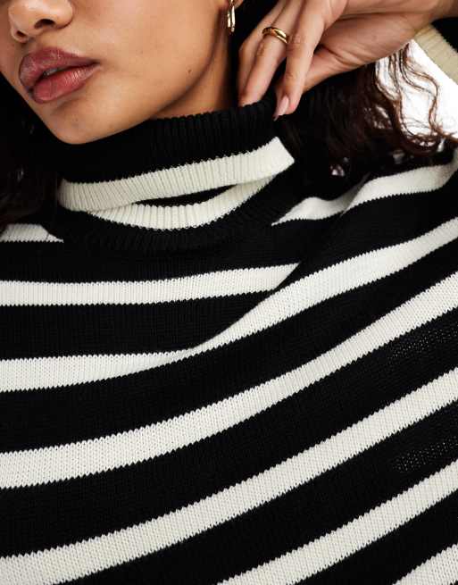 Moon River striped turtleneck jumper in black and white