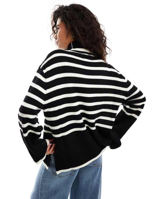 Moon River striped turtleneck jumper in black and white ASOS