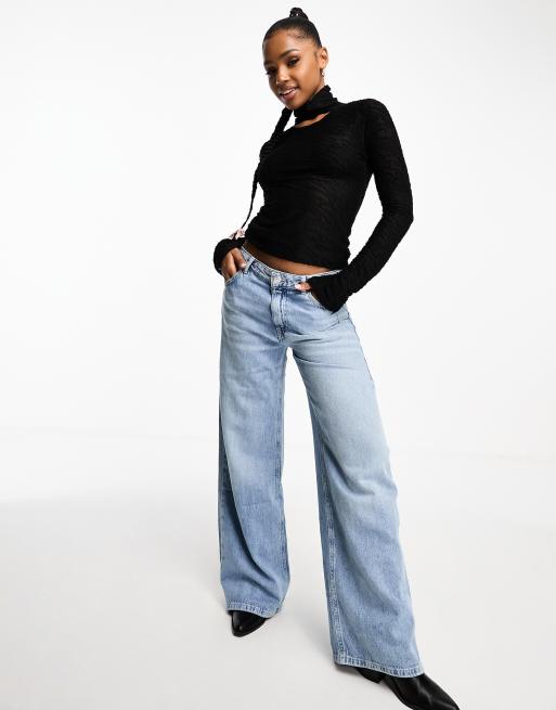 Moon River textured cut out turtle neck top in black | ASOS