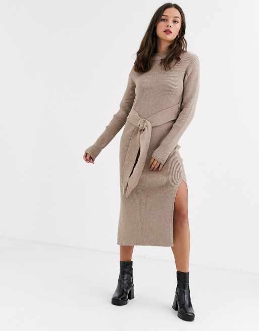 Moon River tie front knitted midi dress