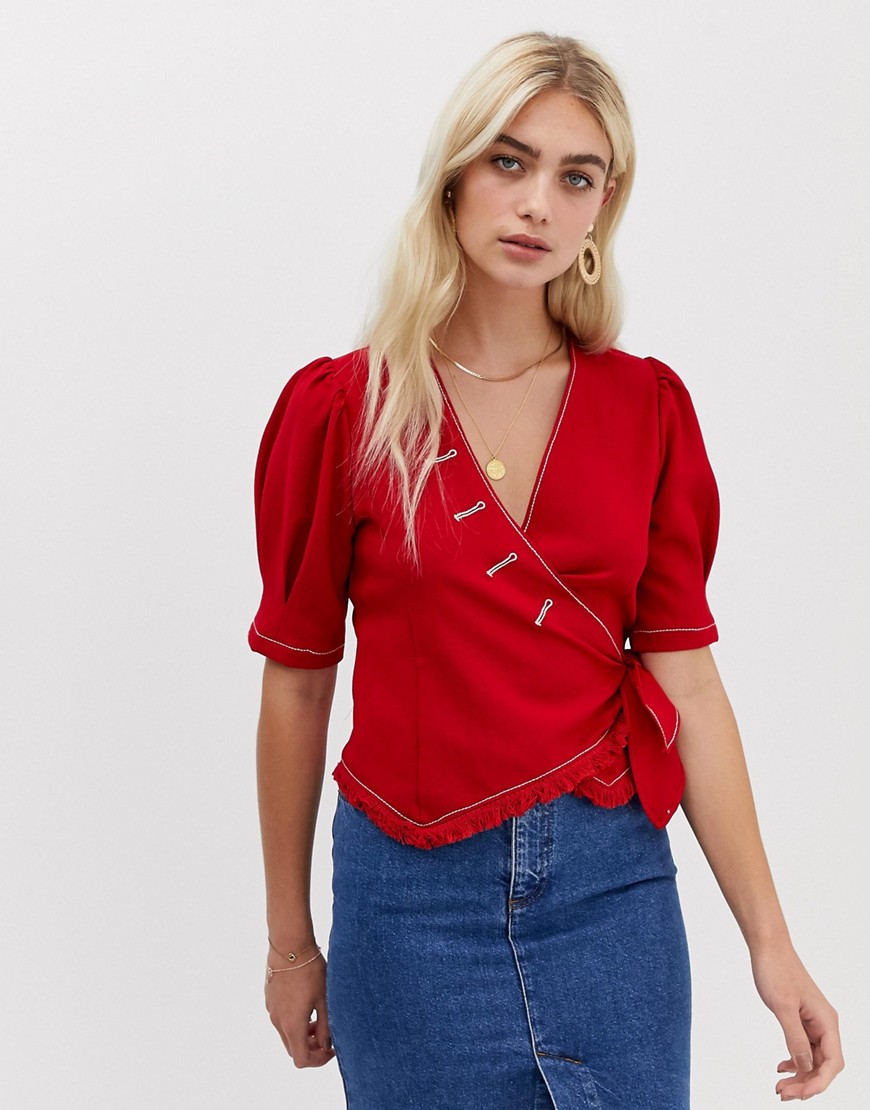 Moon River tie side blouse-Red