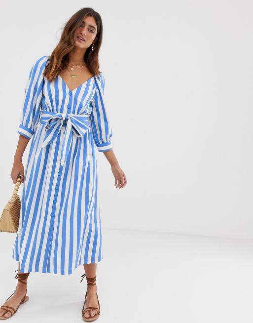 Moon River waist tie button up midi dress | ASOS