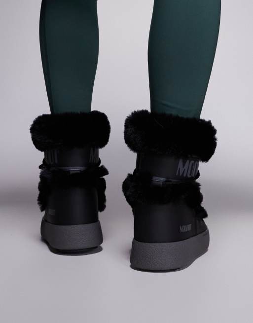 Moonboot – Ltrack – Svarta, vattentäta boots med låga skaft i fuskpäls, 4 av 4
