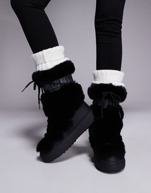 Moonboot Ltrack waterproof faux fur high boot in black | ASOS