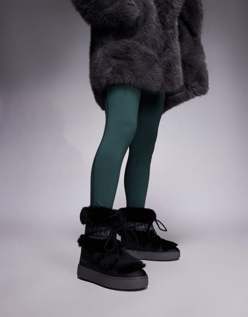 Moonboot Ltrack waterproof faux fur lo boot in black | ASOS