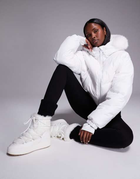 Moonboot Ltrack waterproof faux fur lo boot in white - view 1