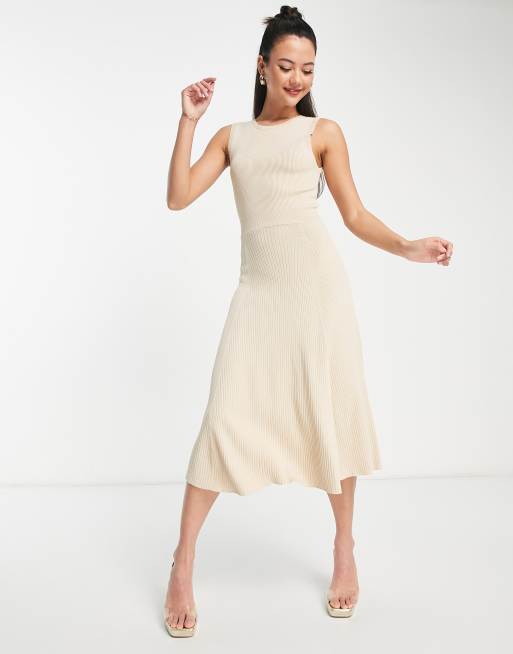 Morgan – Ärmelloses Midi-Skater-Kleid in Cremeweiß aus Rippstrick, 4 von 4