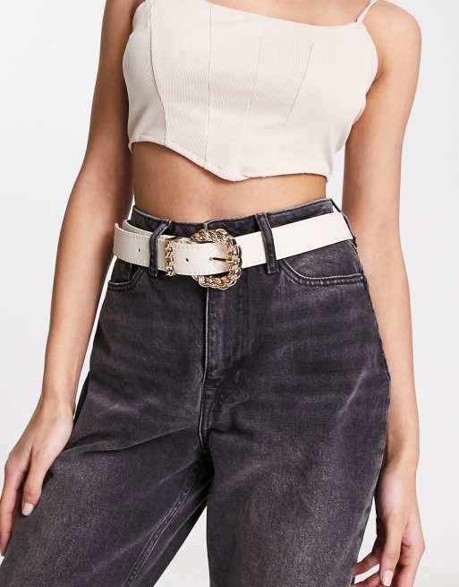 Morgan belt with gold hardware detail in white