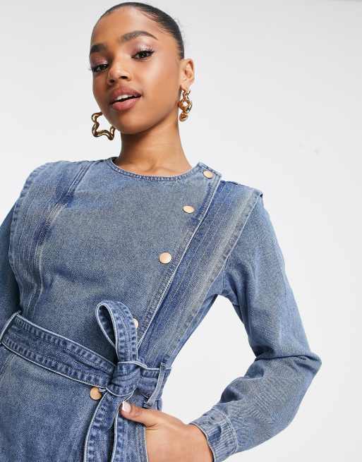 Belted best sale denim dress