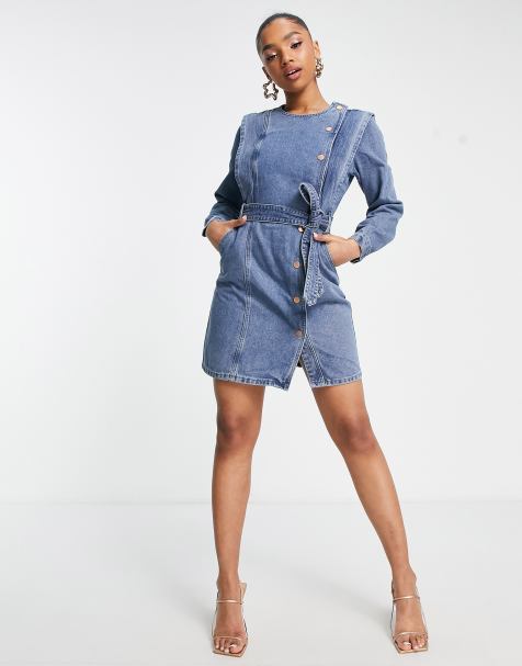 Morgan - Blå denimkjole med bælte - view 1