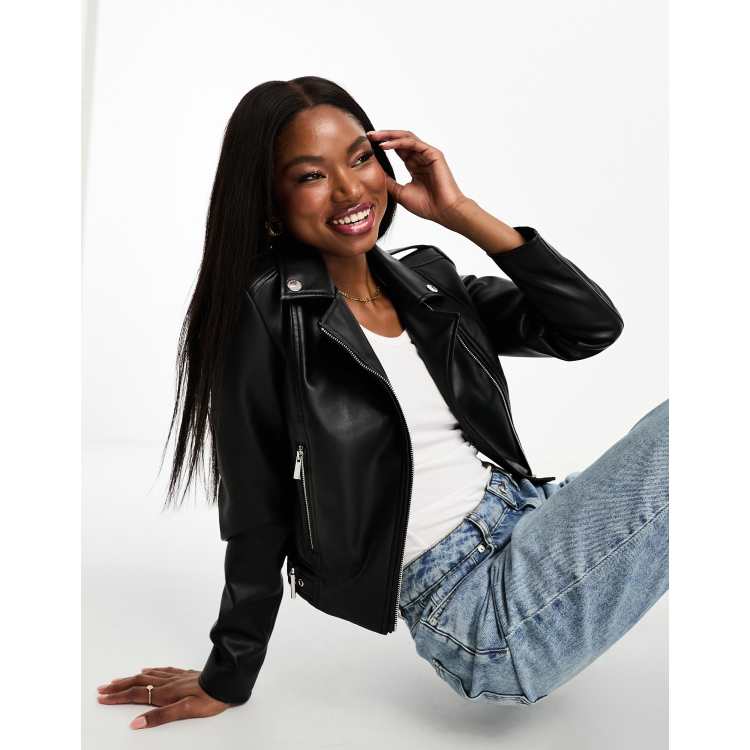 Morgan Blouson style motard en similicuir Noir ASOS