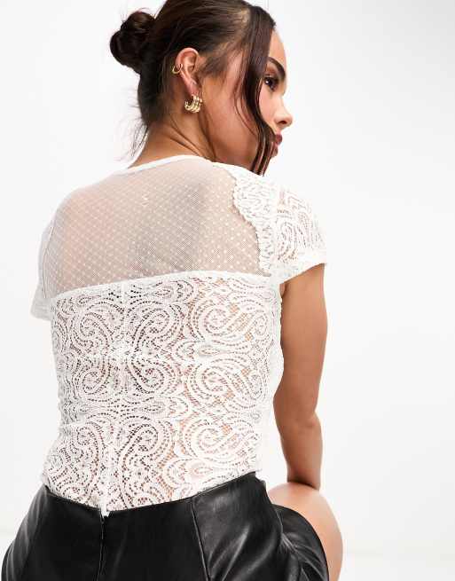 T-shirt Blanc Dentelle Morgan - Taille S, Jamais Porté, Sans étiquettes