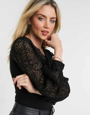 Morgan - Body Noir Effet Microfibre Pourvu D'un Col V Et De