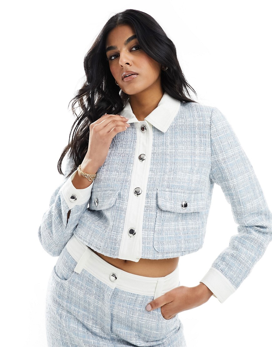 Morgan boucle jacket co-ord in white and blue-Multi