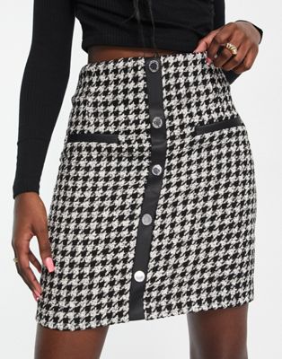 Morgan button and pocket detail mini skirt in houndstooth print