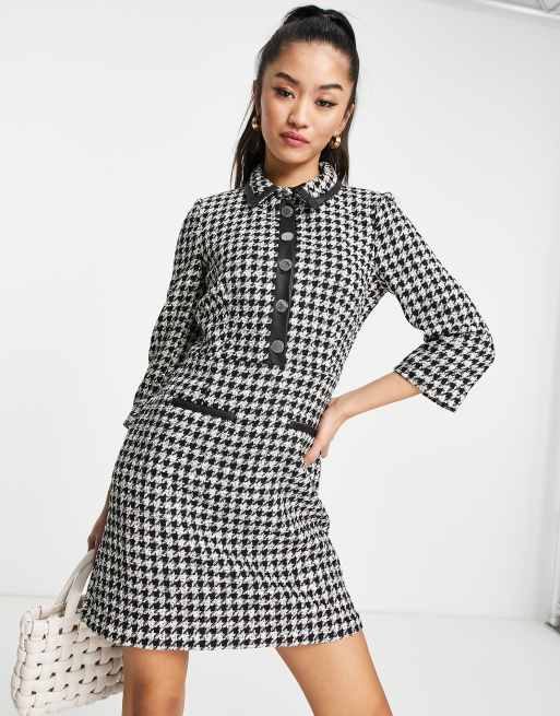 Morgan button and pocket detail shift dress in houndstooth print | ASOS