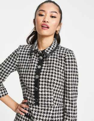 Morgan button and pocket detail shift dress in houndstooth print 