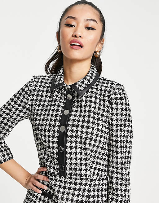 Dresses Morgan button and pocket detail shift dress in houndstooth print 