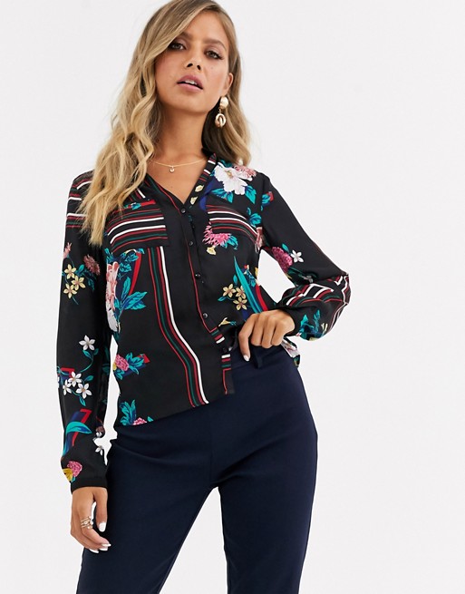 Morgan button front long sleeve in mix scarf print