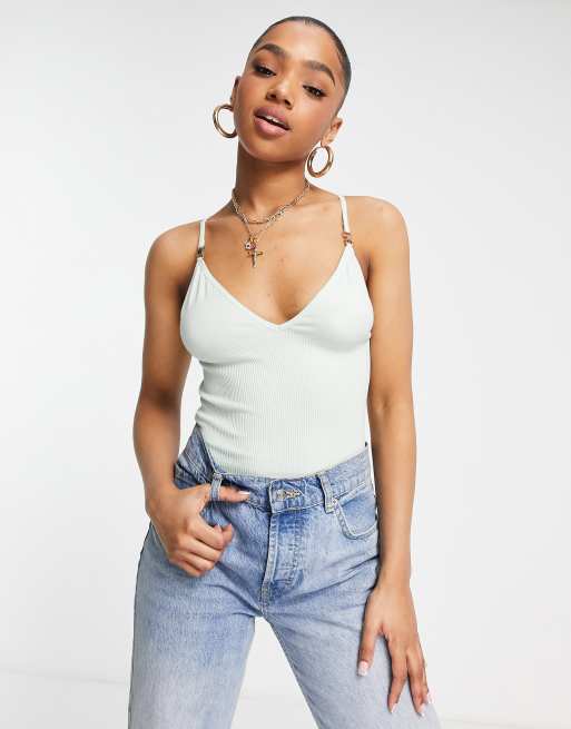 Morgan cami strap knitted top in green