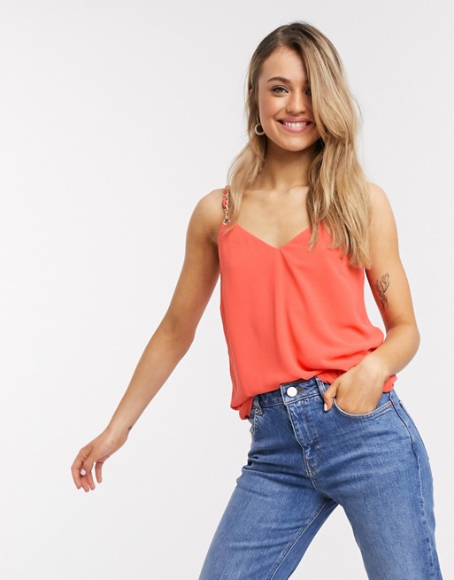 Morgan cami top with chain strap in coral