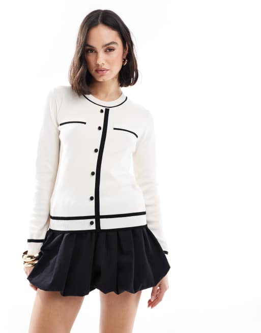 Morgan - Cardigan in maglia color crema con bottoni e finiture a contrasto