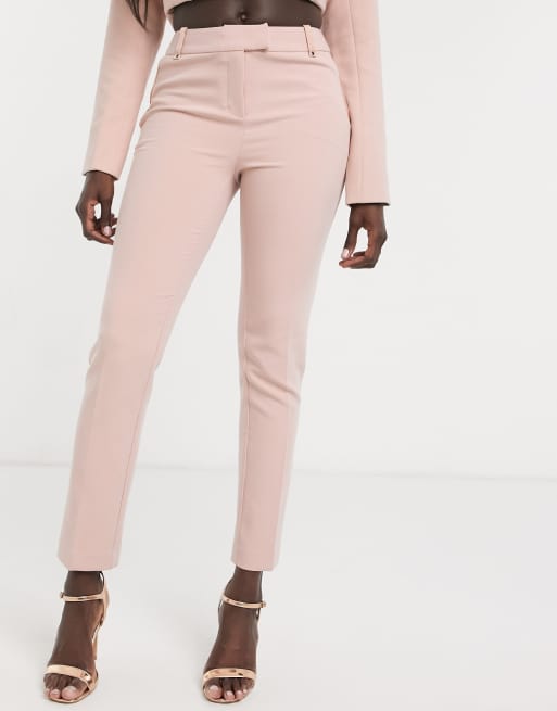 Morgan - Cigarette-broek met satijnen afwerking in oudroze
