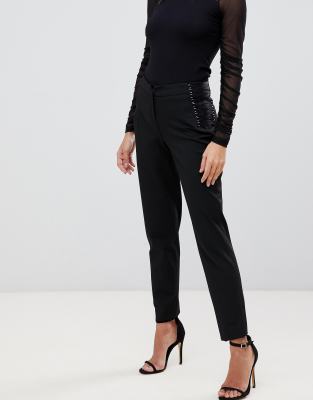 Morgan - Cigarette-broek met veters aan de zijkant in zwart | ASOS