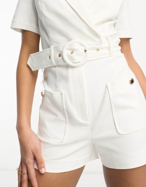 Morgan Combishort style smoking avec ceinture Blanc ASOS - Main Image