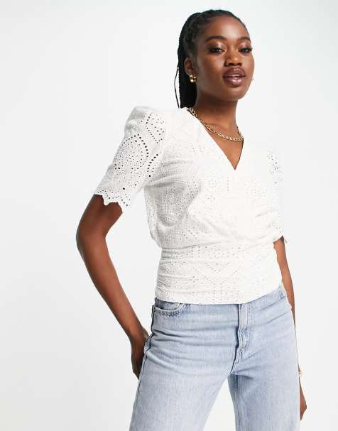 Morgan cutwork wrap detail top in white - view 1