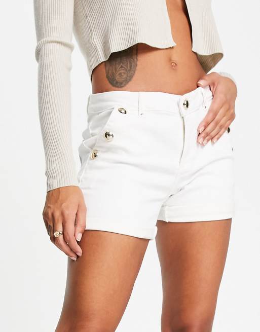 Morgan - Denim short met knoopdetail in wit
