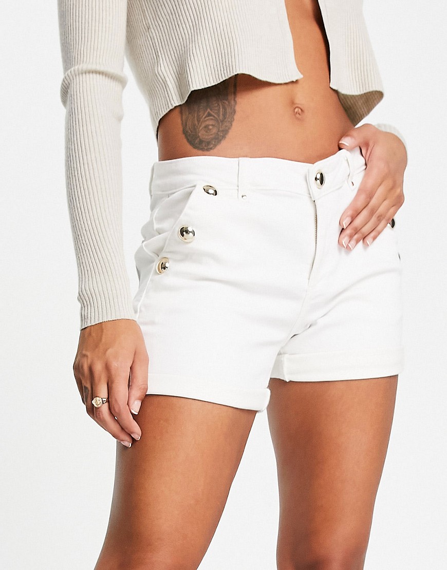 Morgan denim shorts with button detail in white