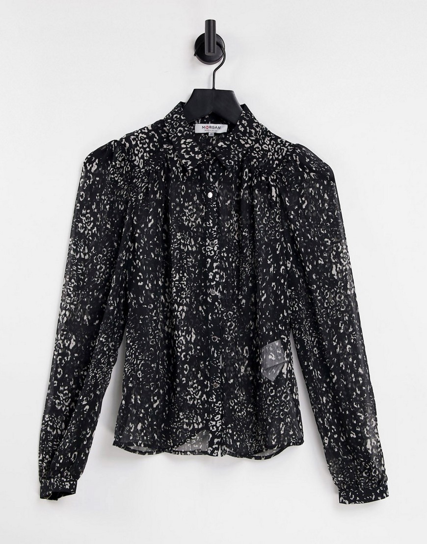 Morgan - Doorschijnende blouse in zwart met fijne print-Veelkleurig