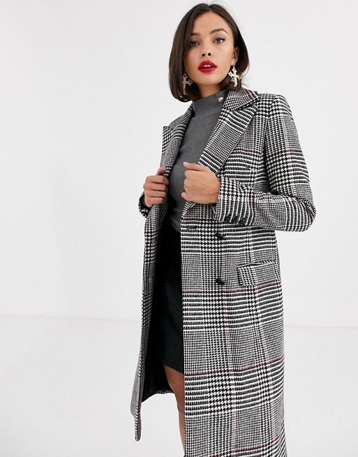 Morgan double breasted coat in grey check print