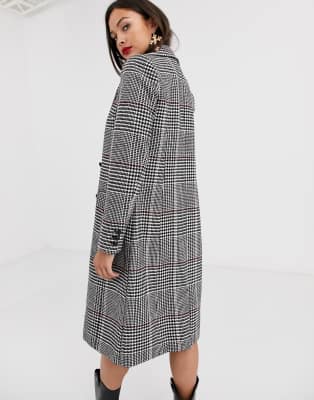 morgan double breasted maxi coat in check