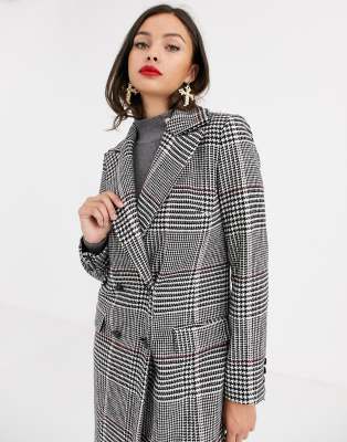 morgan double breasted maxi coat in check