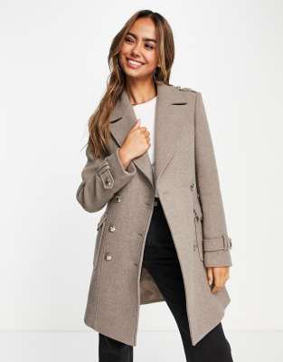 Morgan double breasted outlet maxi coat in check