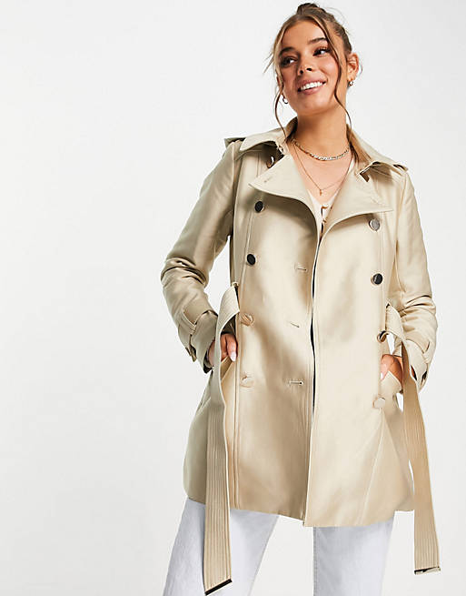 Morgan double breasted trench coat with belt in cream