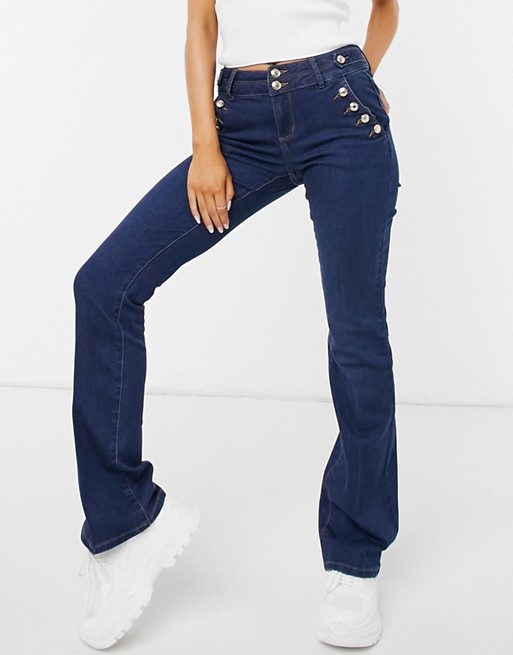 Morgan flared jeans with button detail in dark blue