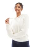 [Morgan] Morgan fluffy knit drawstring hoodie in ivory-White M IVORY