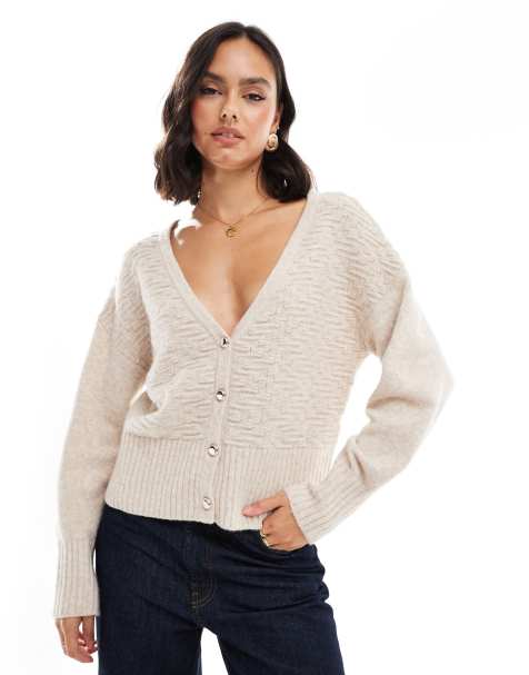 Morgan - Gebreid vest met knoopsluiting en ballonmouwen in beige - view 1