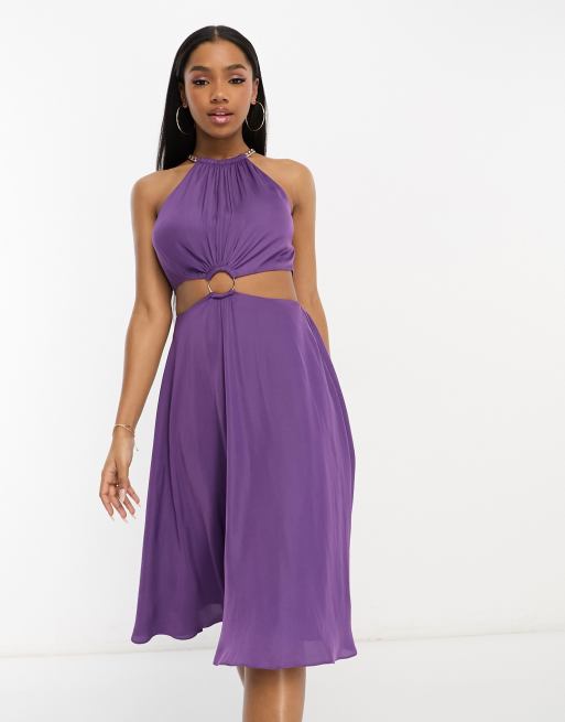Morgan halterneck ring detail cut out midi dress in purple ASOS