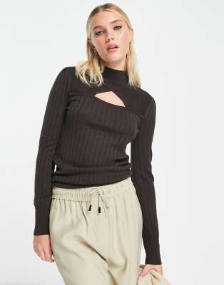 Morgan high neck peek a boo jumper in brown