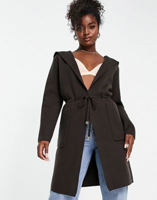 Morgan hooded coatigan in brown
