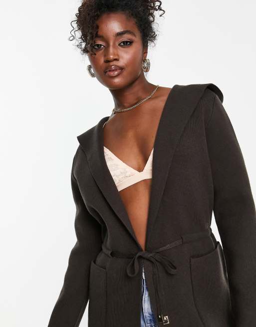 Morgan hooded coatigan in brown