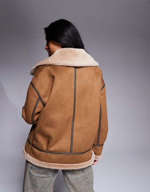 Morgan – Jacke in Wildleder- und Lammfelloptik in Hellbraun, 3 von 4
