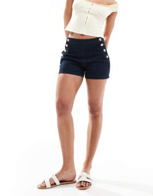 Morgan - Jeans-Shorts in indigoblauer Waschung mit Knopfdetail