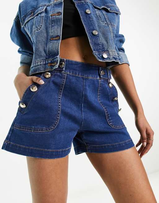 Morgan – Jeansshorts in verwaschenem Dunkelblau mit Knopfdetail